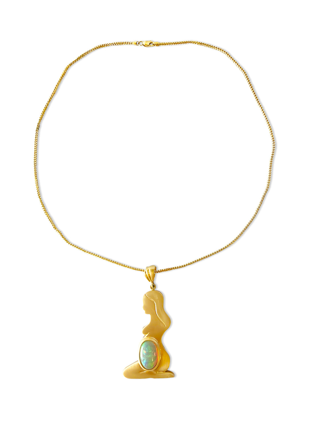 14K Yellow Gold Ethiopian Opal Pregnant Woman Necklace