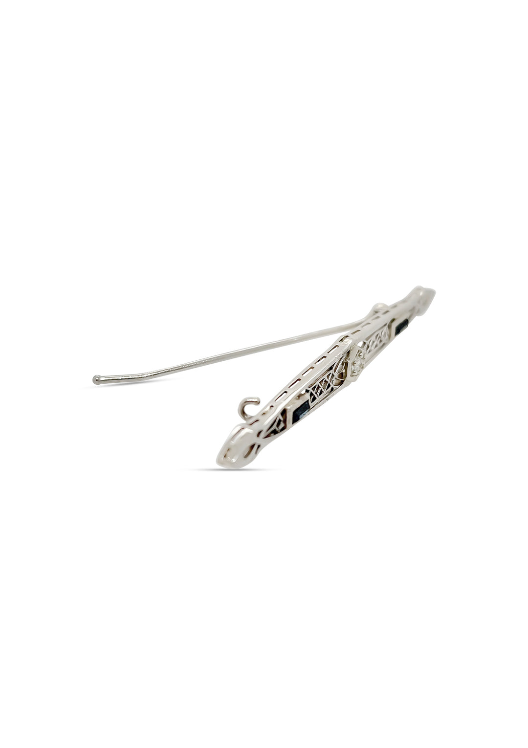 14K White Gold 0.07 Carat Diamond And Sapphire Filigree Bar Pin