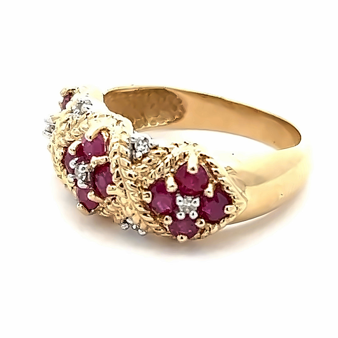 14K Yellow Gold .96 Carat Total Weight Ruby And Diamond Ring