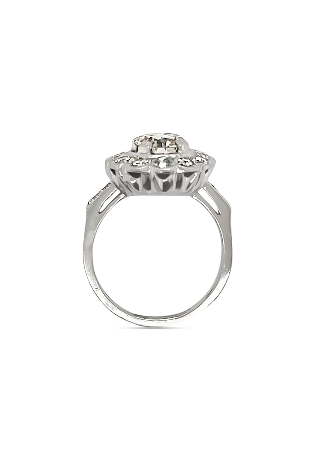 Platinum Retro Estate 1.26 Carat Diamond Flower Engagement Ring