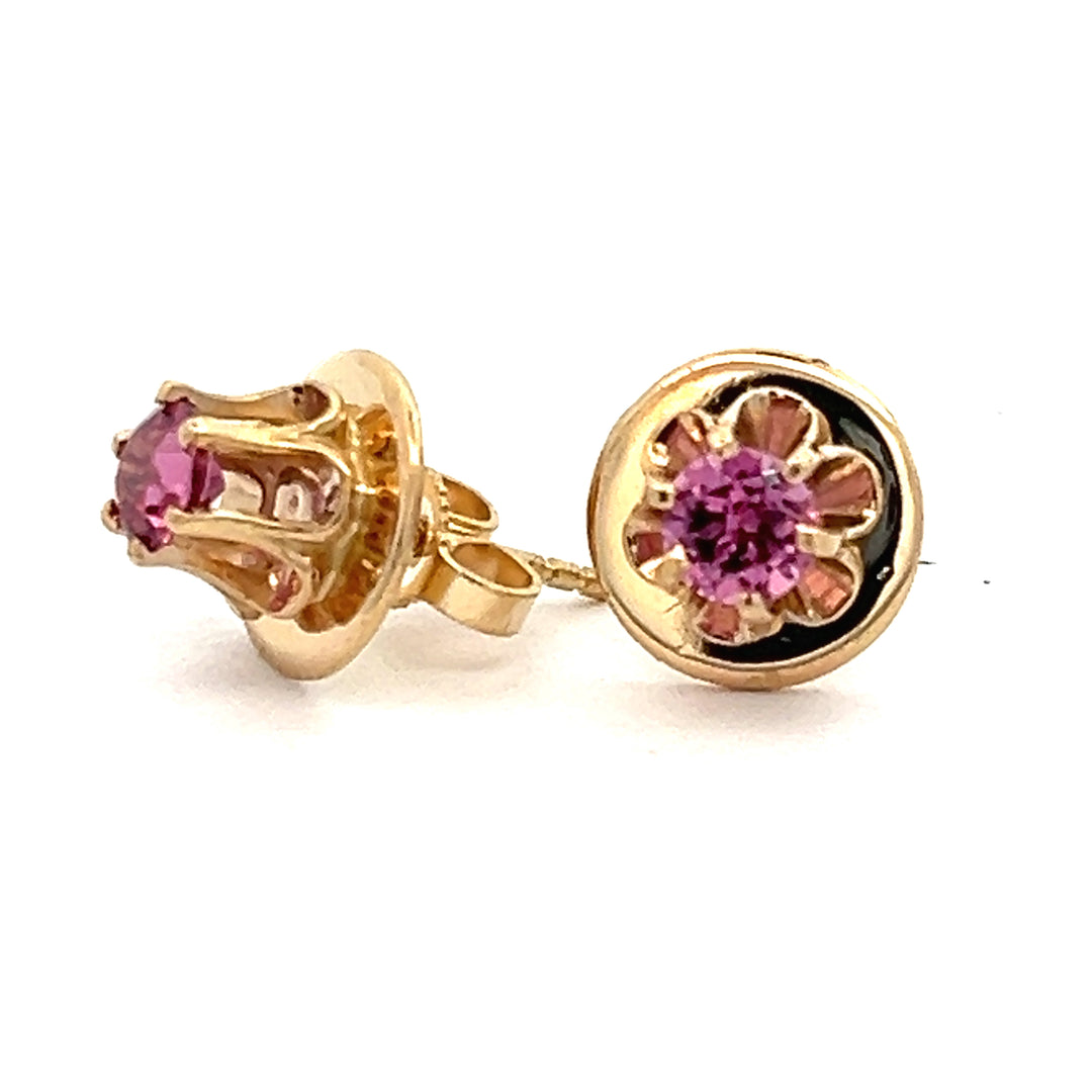 14K Yellow Gold Rhodolite Garnet Stud Earrings