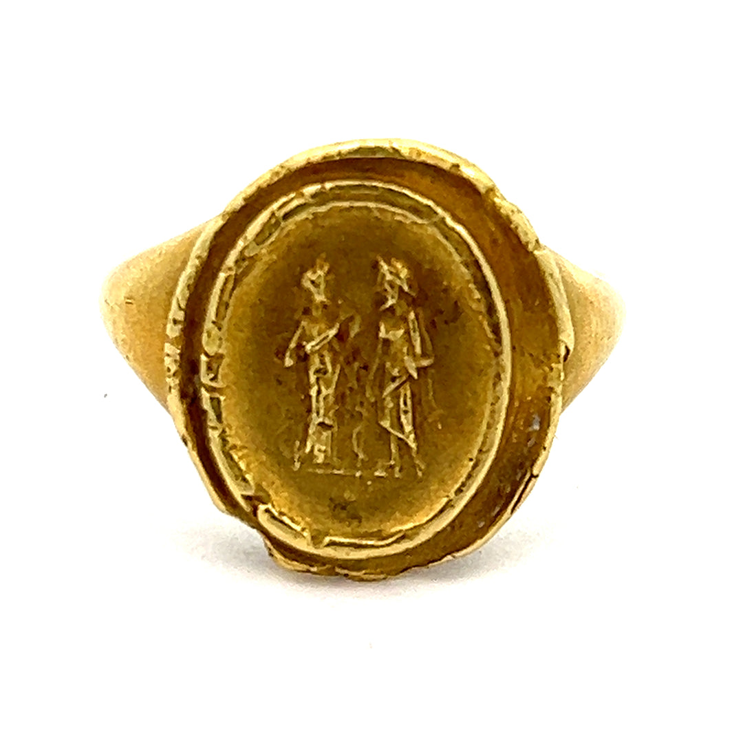 18K Yellow Gold Antique Oval Signet Ring