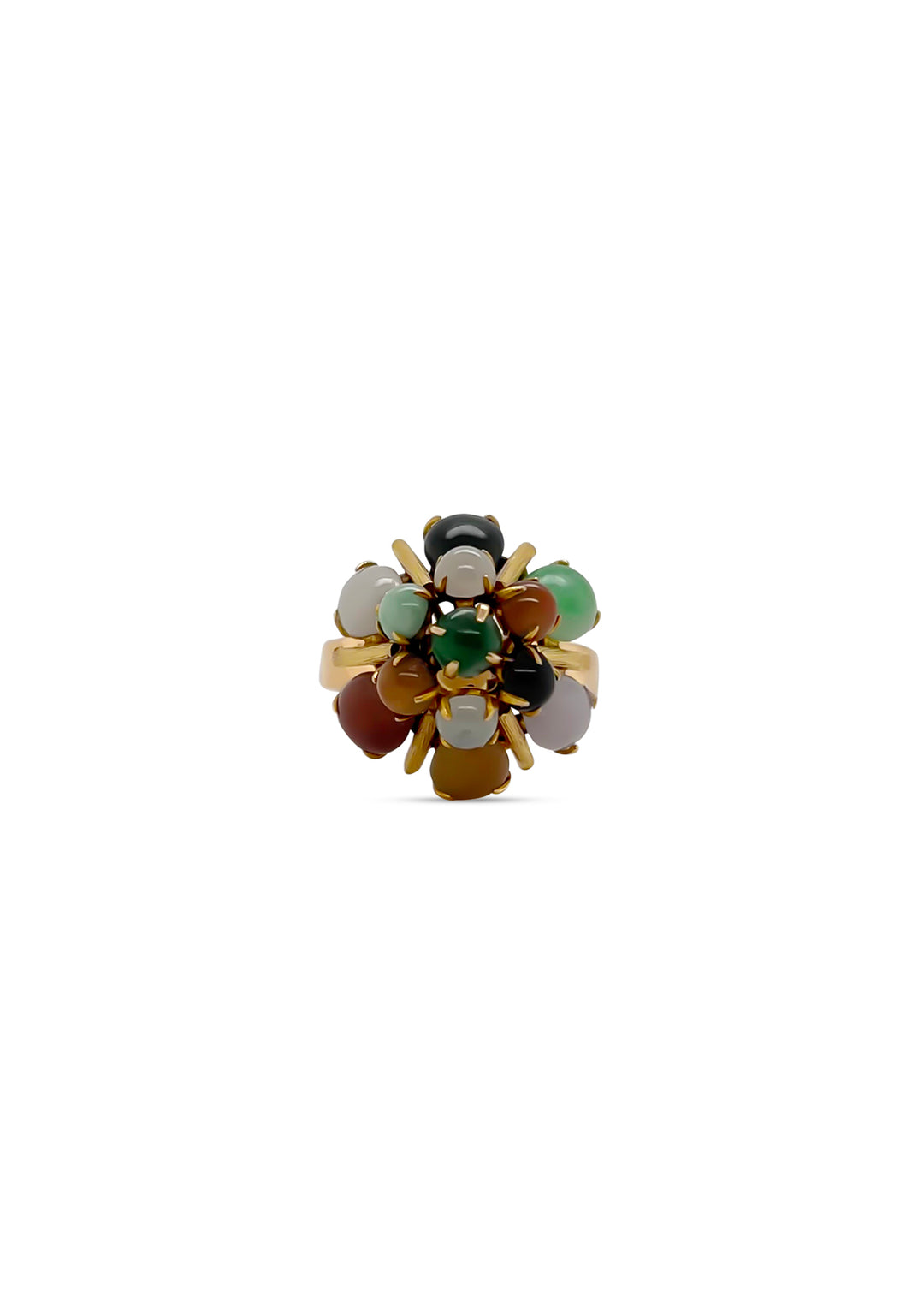 14K Yellow Gold Estate Multi Color Natural Jade Ring