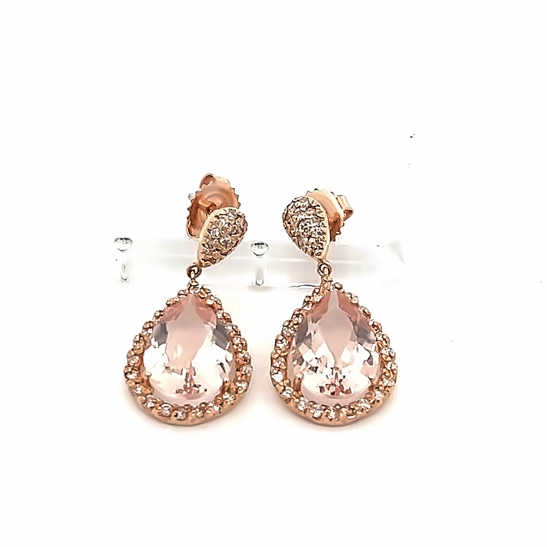 14K Rose Gold 7.05 Carat Morganite And Diamond Dangle Earrings