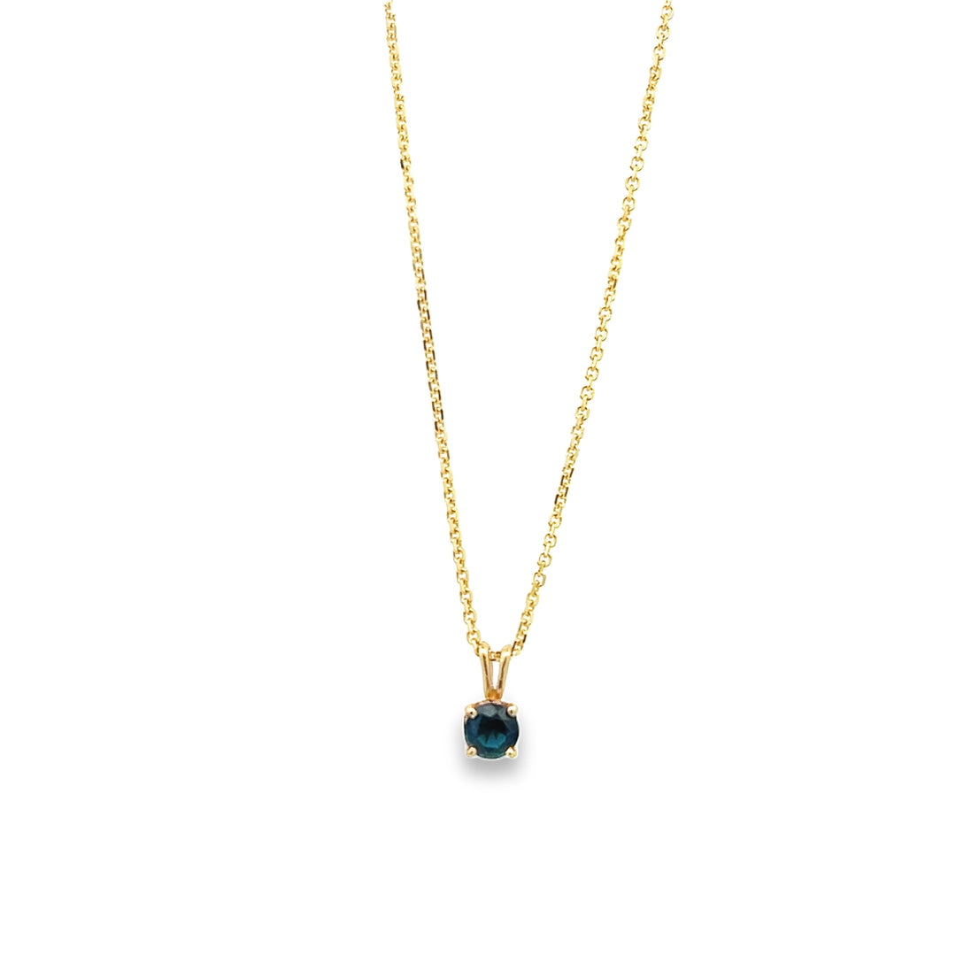 14K Yellow Gold Blue Tourmaline Solitaire Necklace