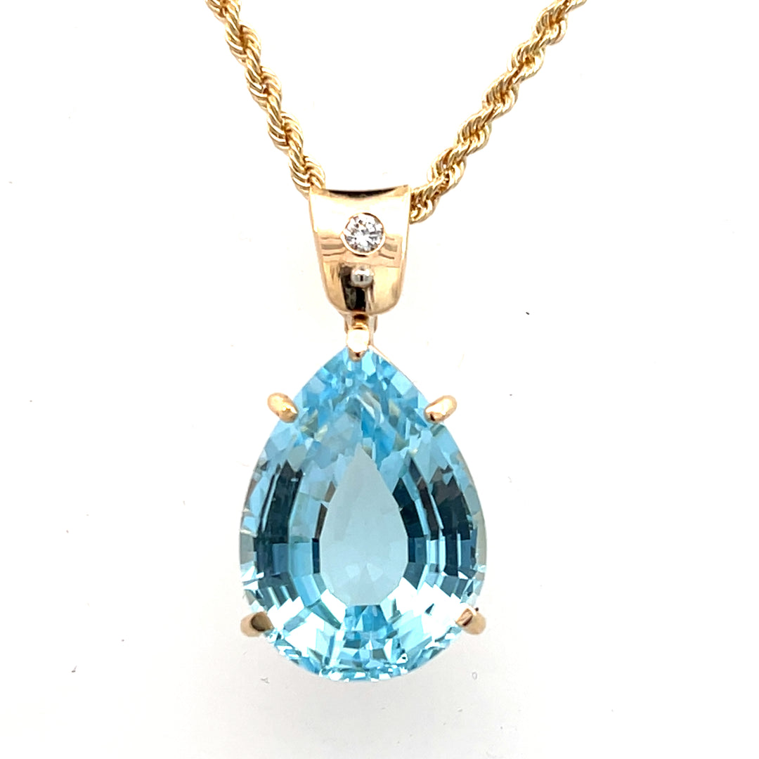 14K Yellow Gold Sky Blue Topaz And Diamond Pendant