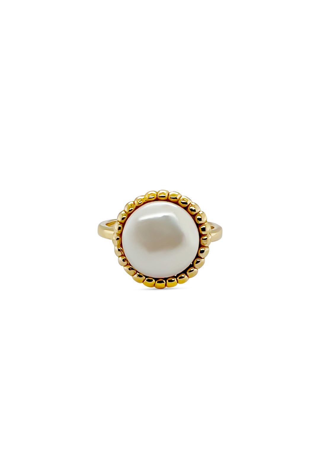 14K Yellow Gold Coin Pearl Ring