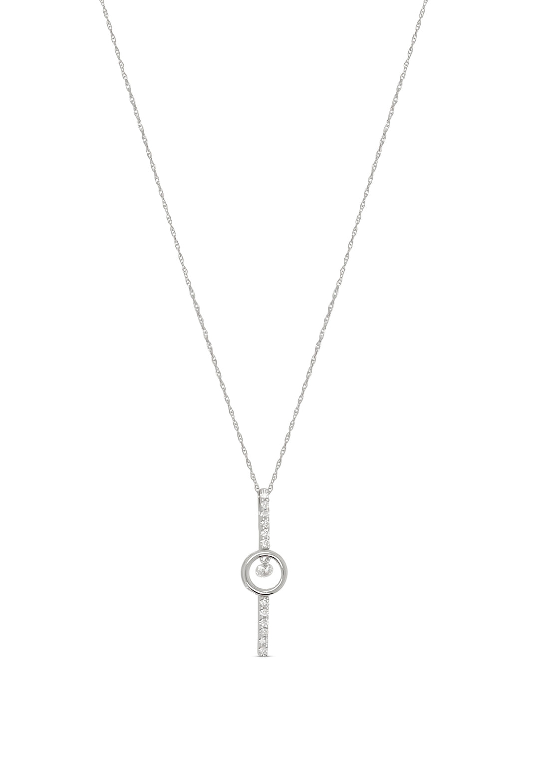14K White Gold Diamond Bar Dangle Necklace