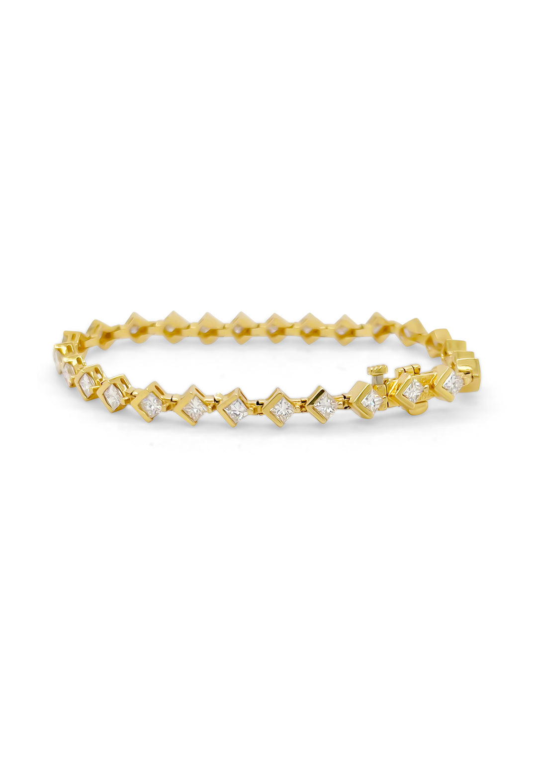 14K Yellow Gold 4.28 Carat Princess Cut Diamond Tennis Bracelet