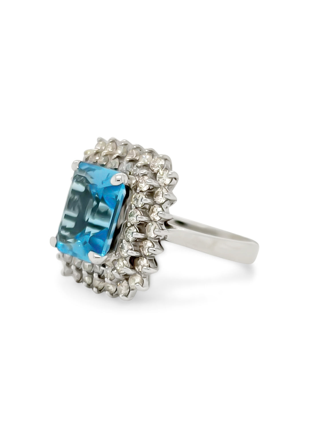 14K White Gold 5.80 Carat Swiss Blue Topaz And Diamond Ring