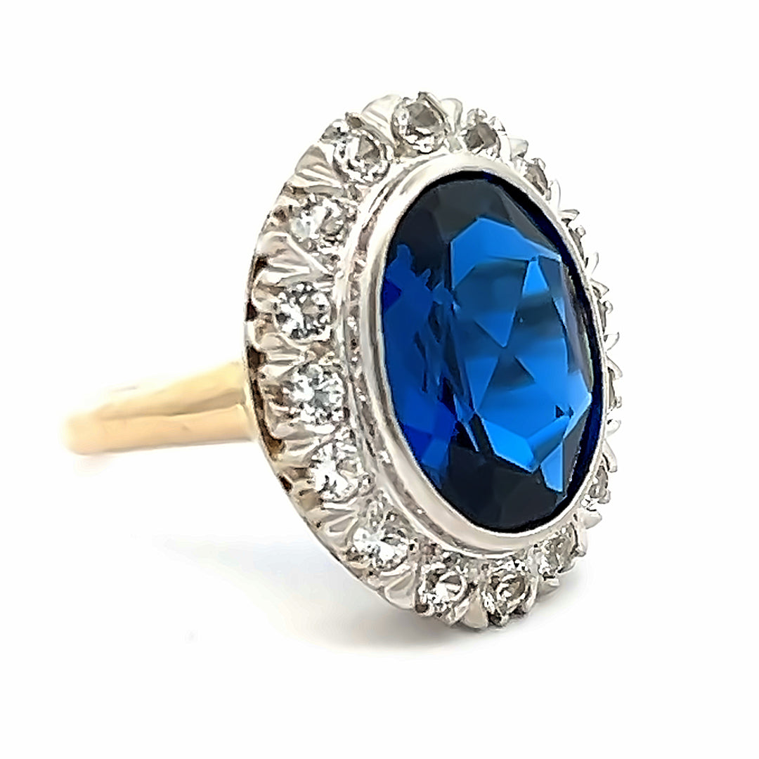 14K Yellow/White Gold Estate Synthetic Blue And White Spinel Halo Ring