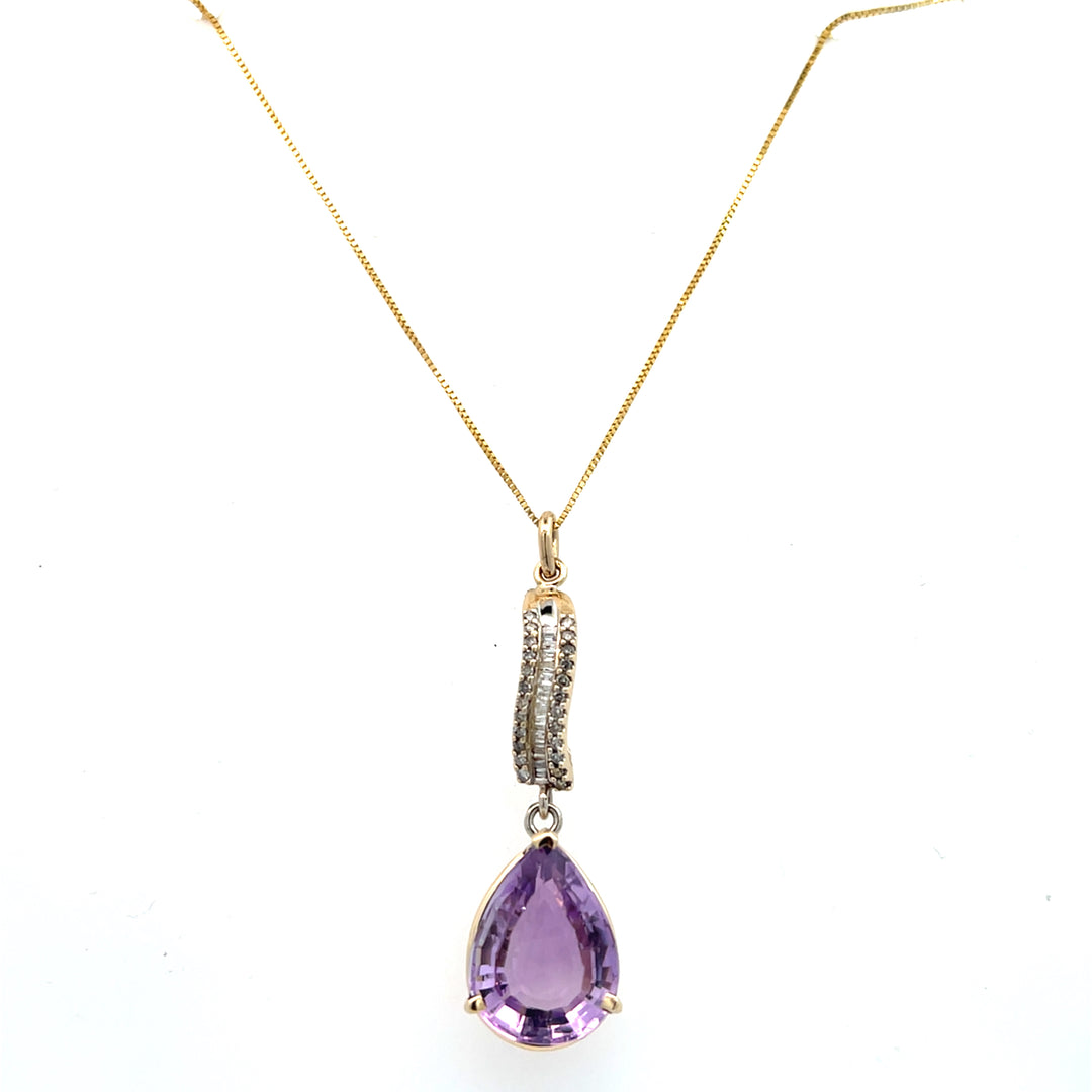 14K Yellow Gold 8.55 Carat Amethyst and Diamond Necklace