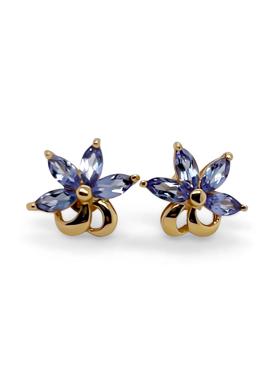 14K Yellow Gold Tanzanite Flower Stud Earrings