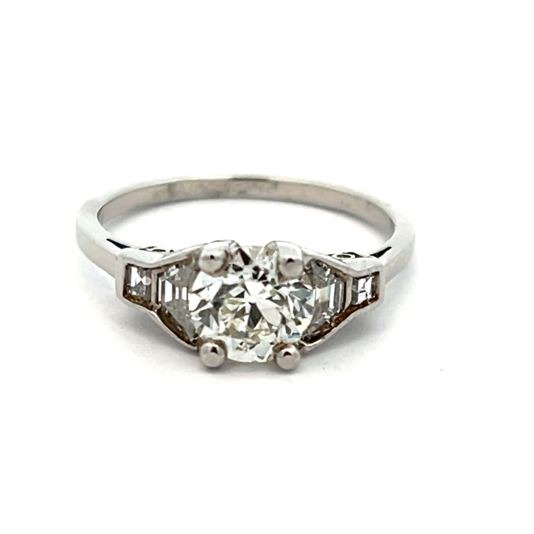 Platinum Art Deco 0.99 Carat Old European Cut Diamond Engagement Ring