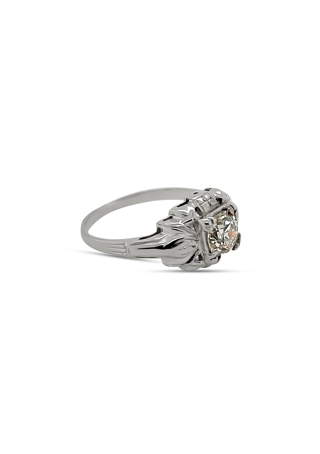 14K White Gold Art Deco Estate 0.75ct Diamond Engagement Ring