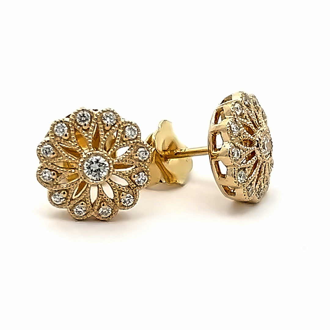 14 Karat Yellow Gold Diamond Umbrella Earrings