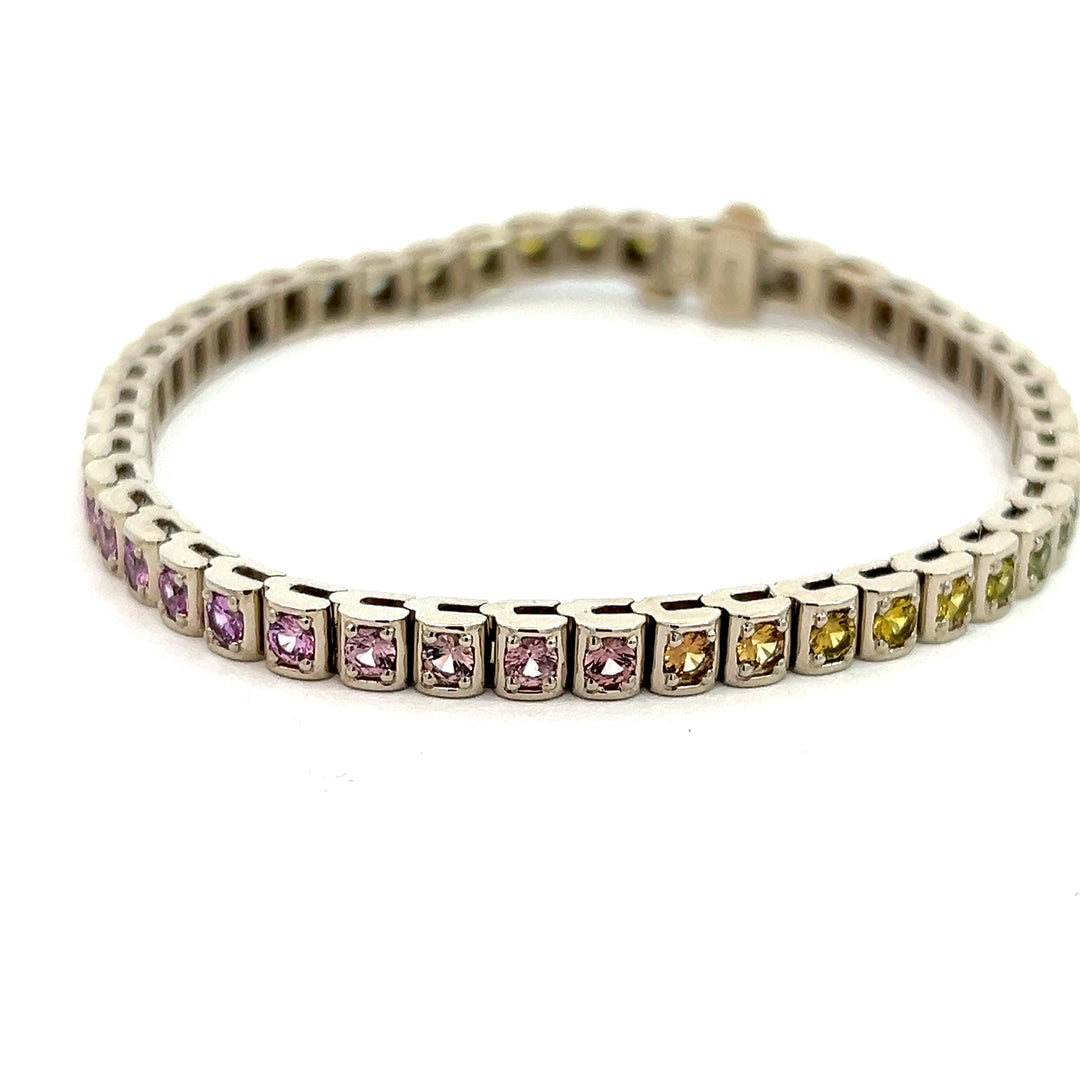 14K White Gold 3.76 Carat Fancy Sapphire Rainbow Bracelet