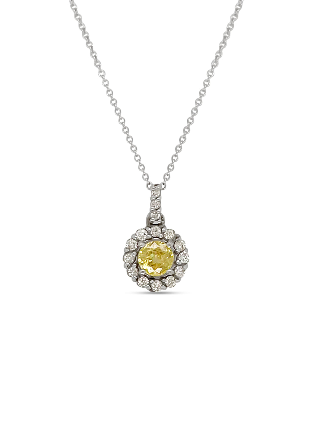 14K White Gold Yellow Sphene Halo Necklace