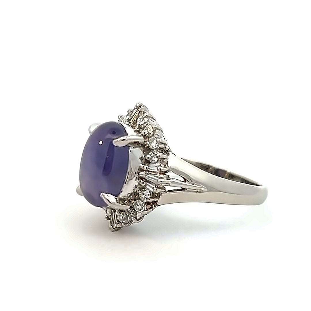 Platinum 5.50 Carat Purple Star Sapphire And Diamond Ring