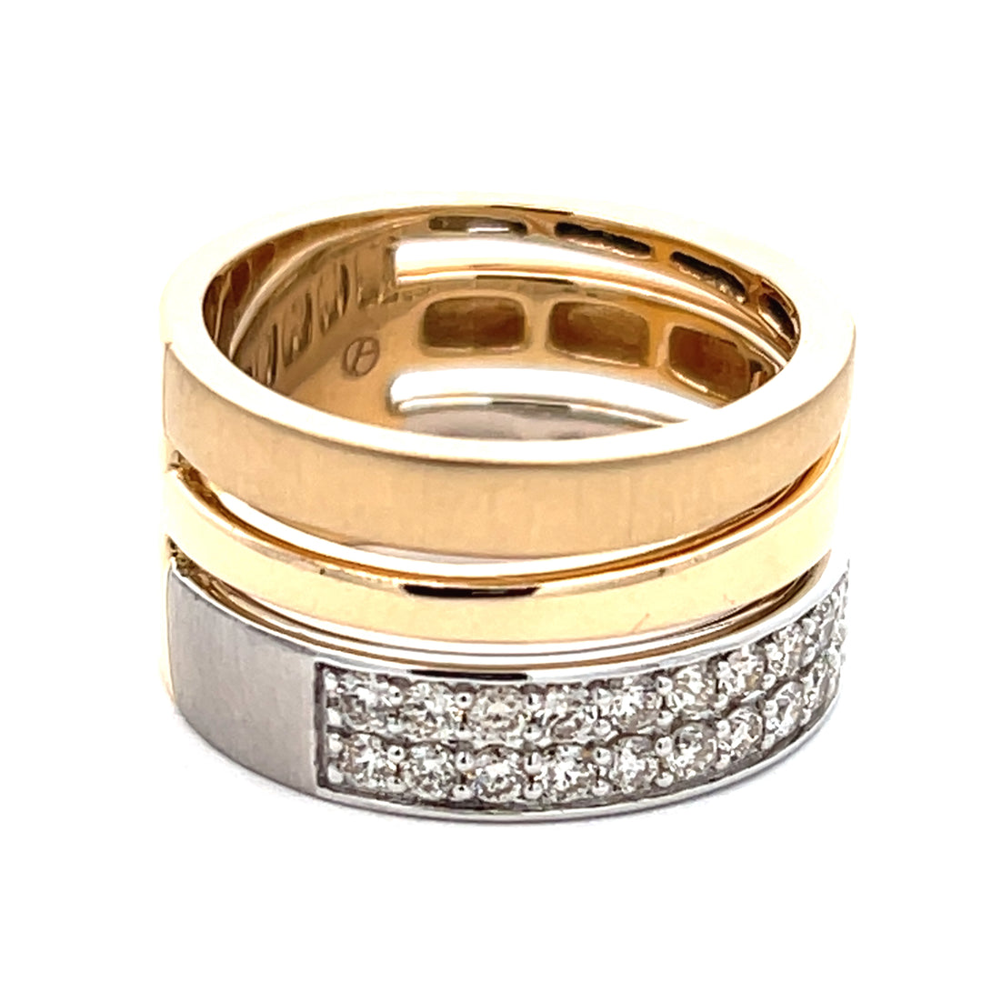 14K Yellow/White Gold Three Row Diamond Pave Band