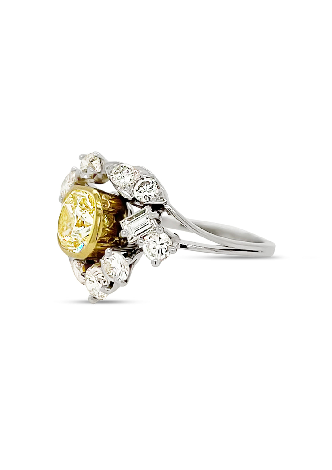 18K Two Tone 1.40 Carat Fancy Yellow Diamond Accented Ring