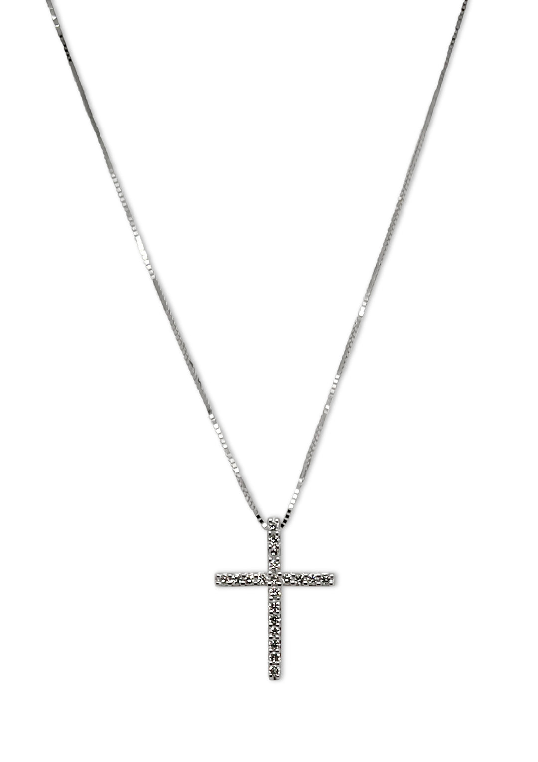 18K White Gold 0.20 Carat Diamond Cross Necklace