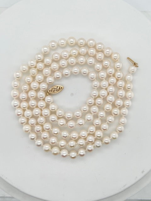 14K Yellow Gold 30 Inch Pearl Strand