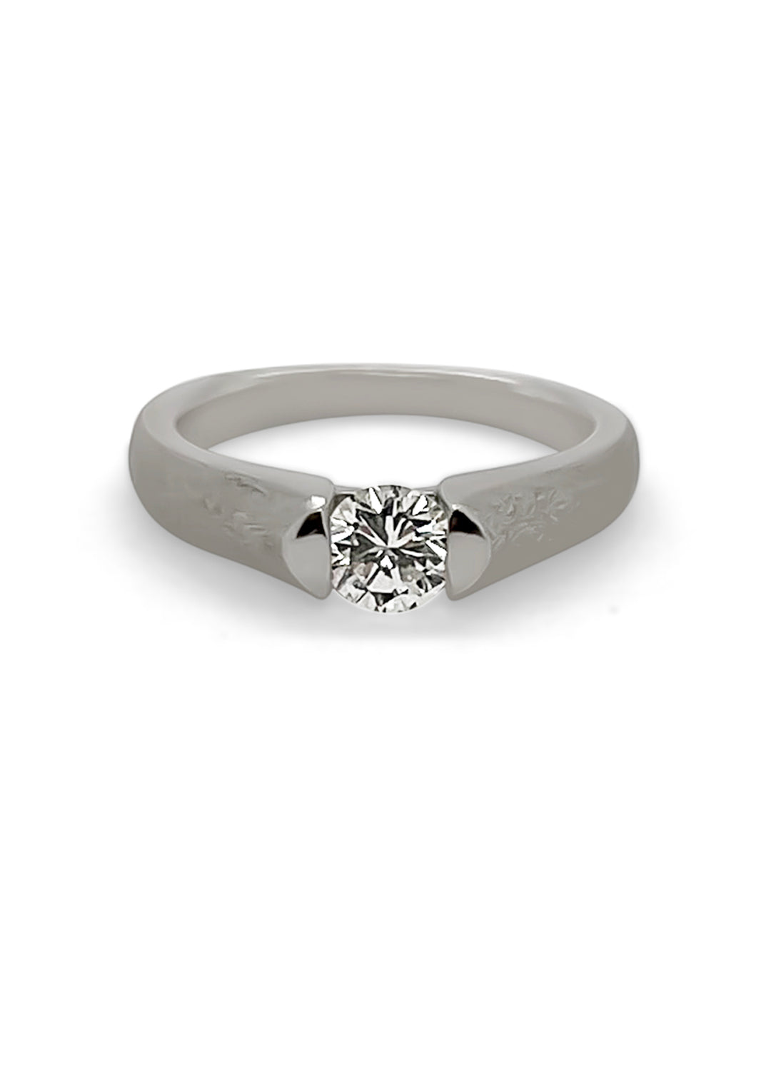 Platinum Diamond Solitaire Textured Engagement Ring