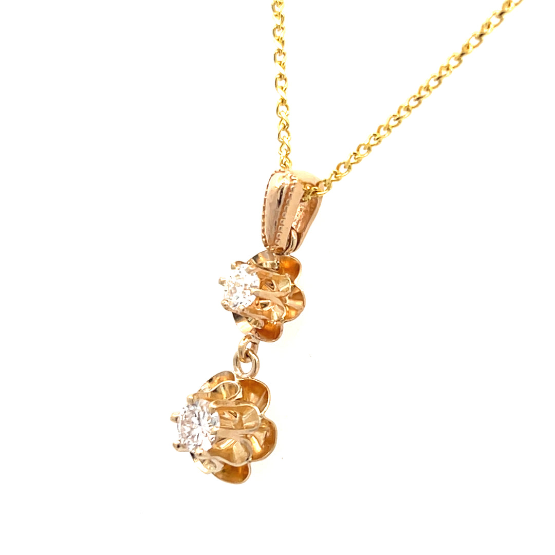 14K Yellow Gold 0.45 Carat Old European Cut Diamond Buttercup Necklace