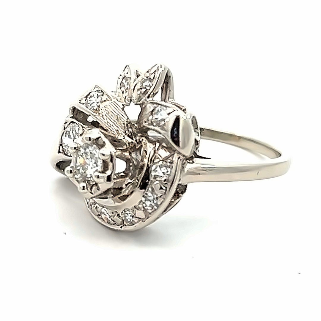 14K White Gold Retro .50 Carat Daimond Cluster Ring