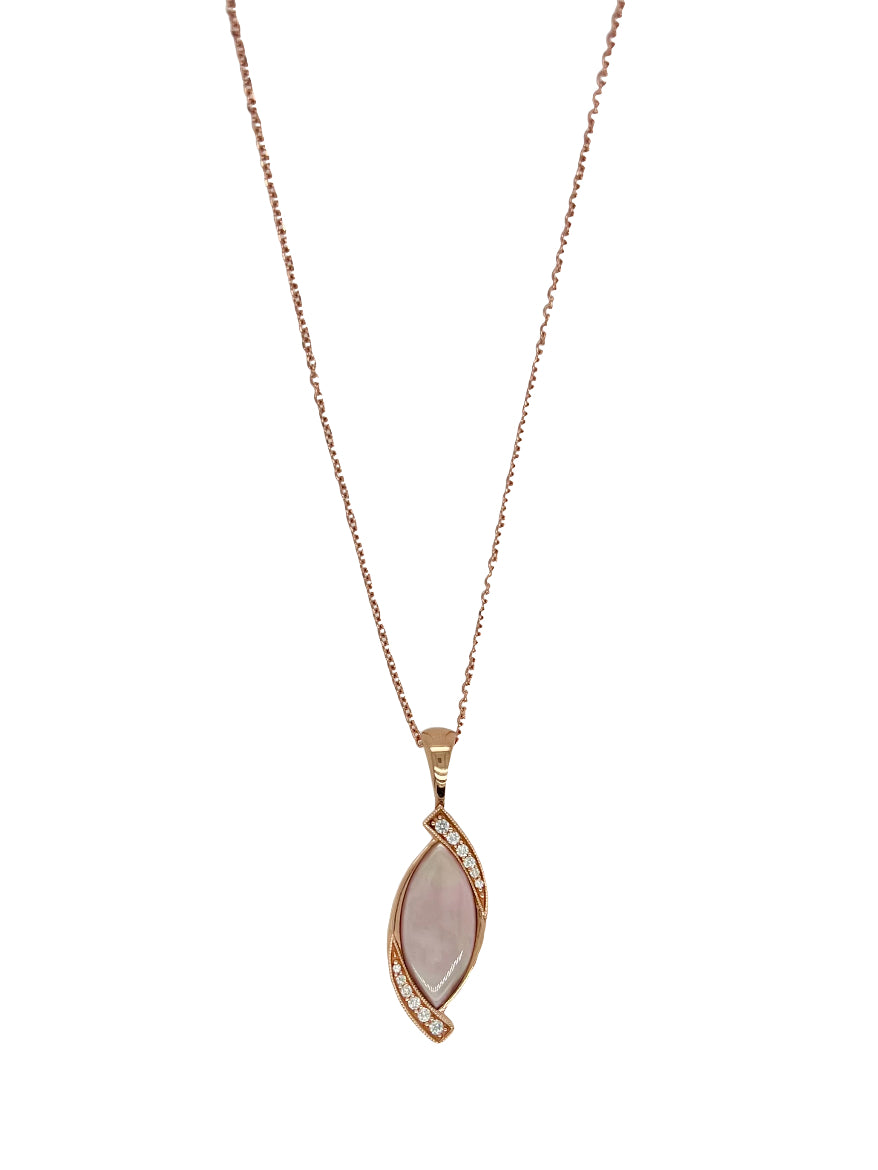 14k Rose Gold Kabana Pink Mother Of Pearl and Diamond Pendant