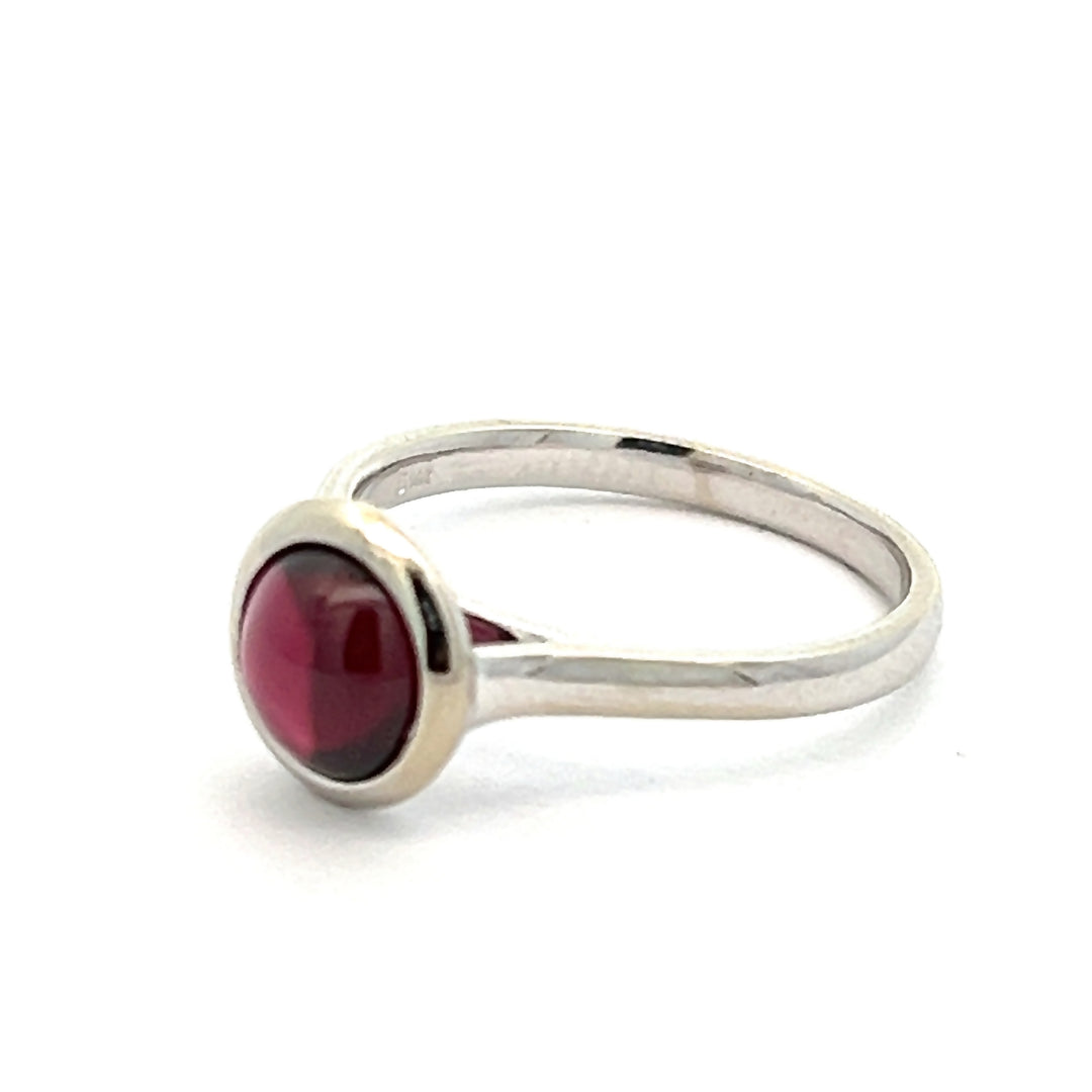 14K White Gold Mozambique Garnet Bezel Set Ring