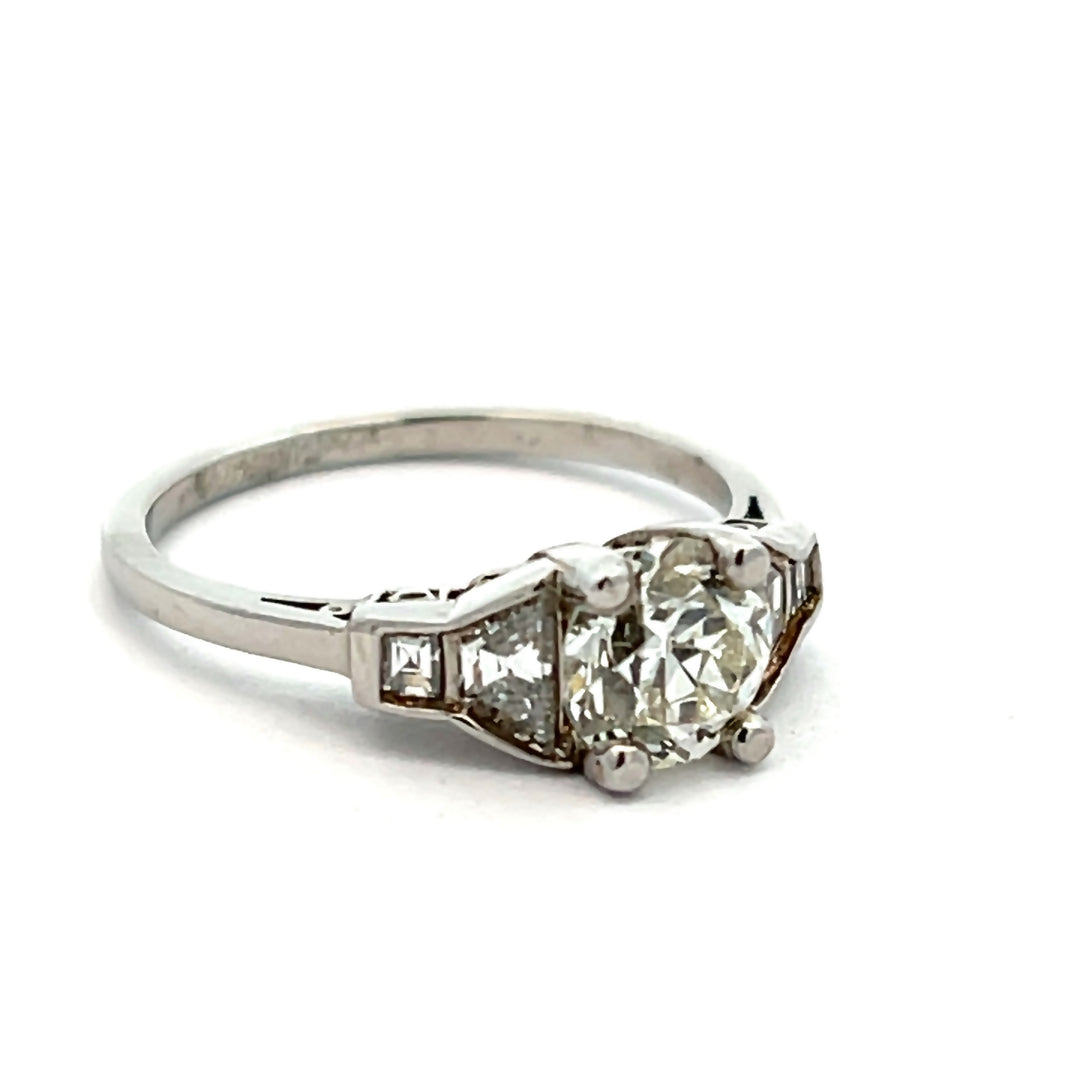 Platinum Art Deco 0.99 Carat Old European Cut Diamond Engagement Ring