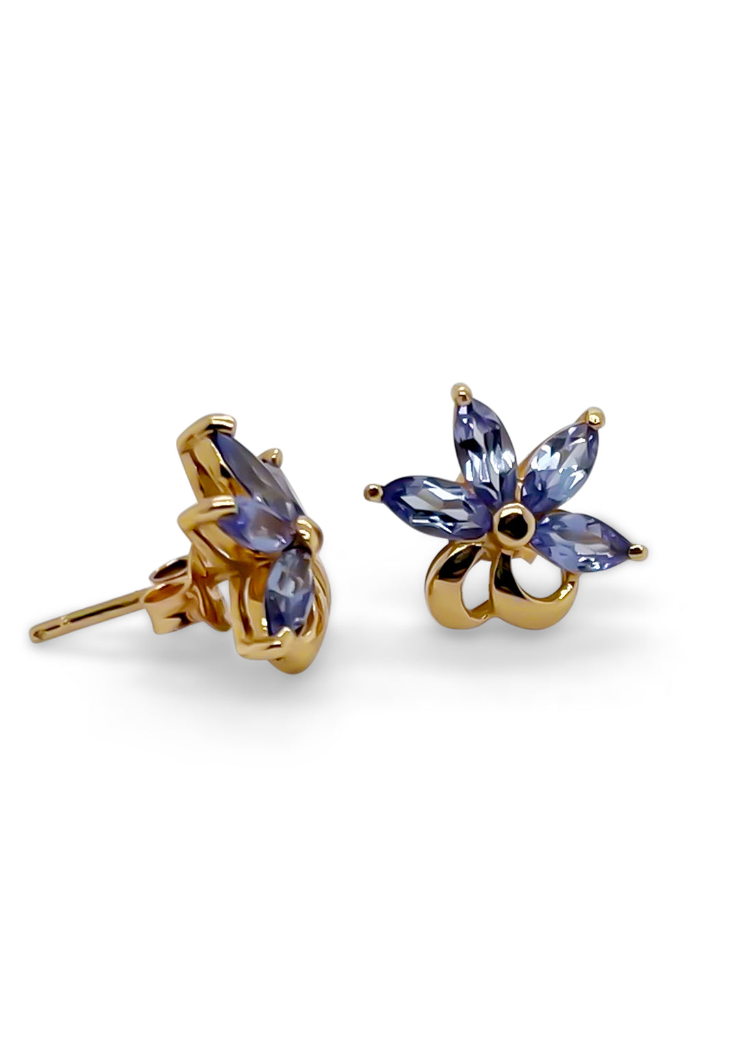 14K Yellow Gold Tanzanite Flower Stud Earrings