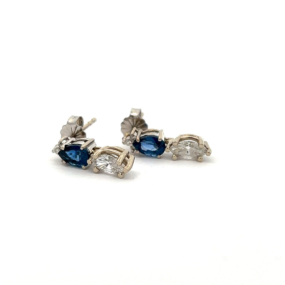 14K White Gold Diamond And Sapphire Stud Earrings