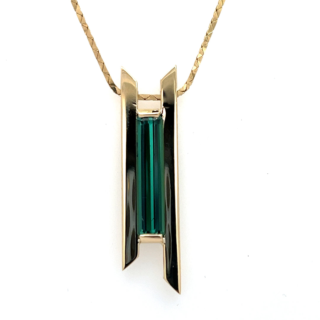 14K Yellow Gold Handcrafted Tourmaline Bar Necklace