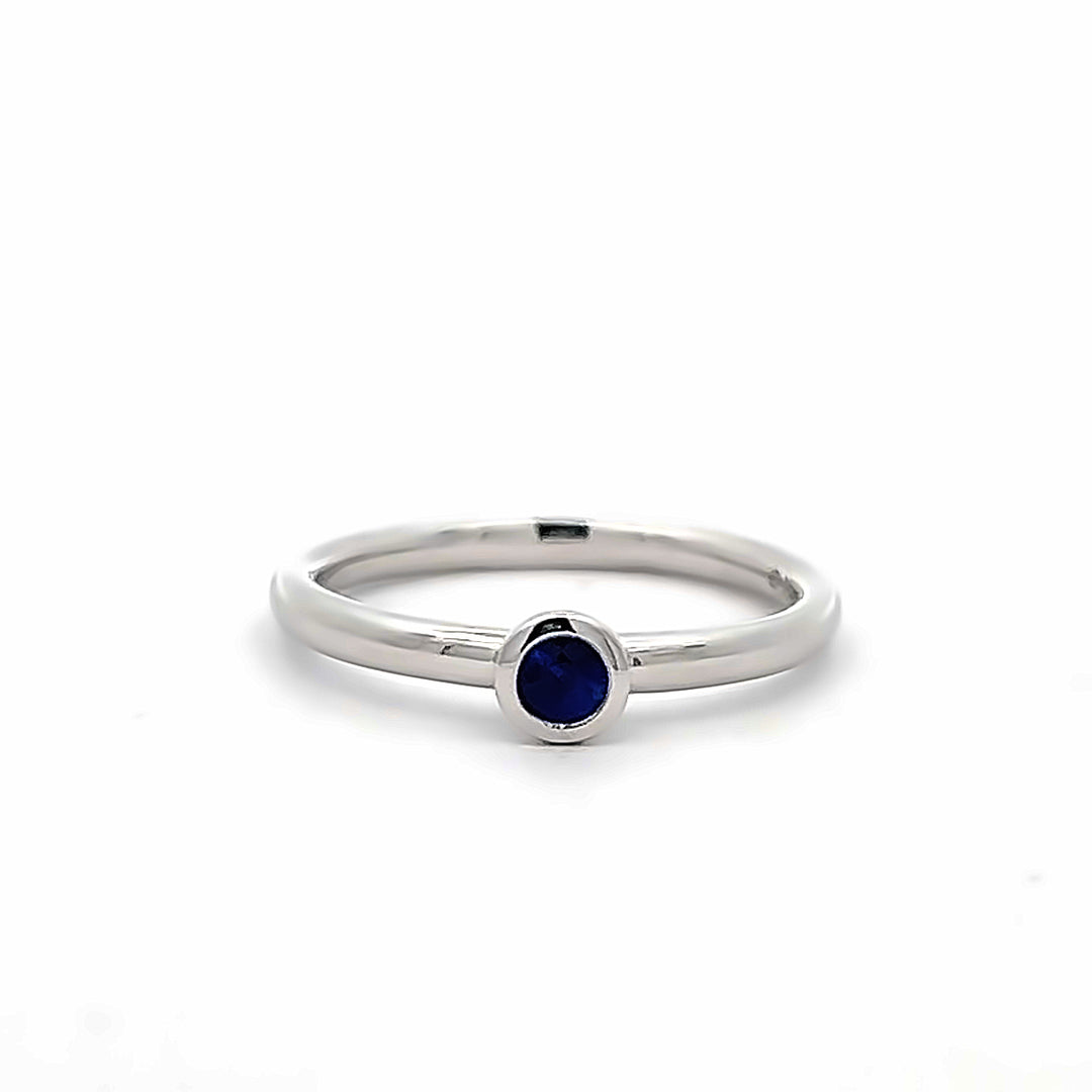 14K White Gold Blue Sapphire Birthstone Ring