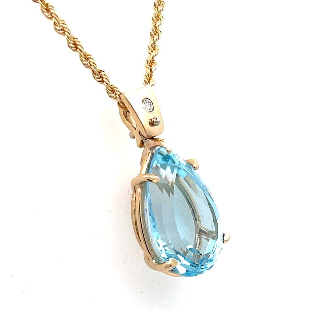 14K Yellow Gold Sky Blue Topaz And Diamond Pendant