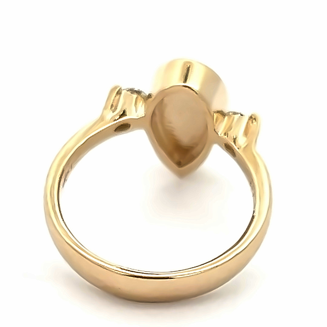 14K Yellow Gold Golden Quartz And Diamond Ring