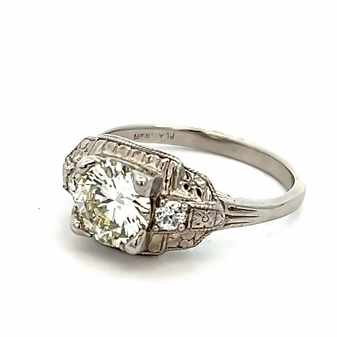 Platinum Art Deco 1.30 Carat Diamond Engagement Ring