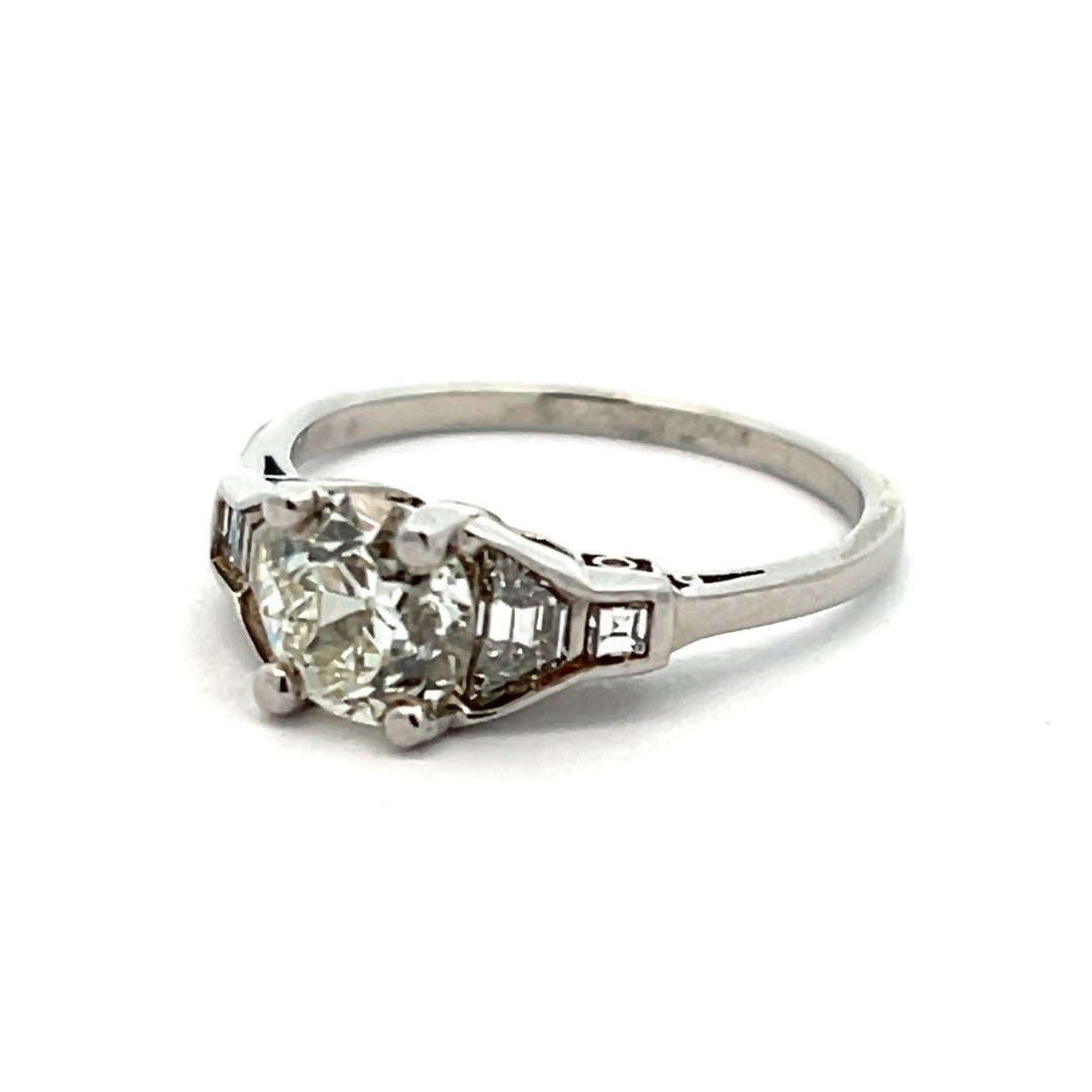 Platinum Art Deco 0.99 Carat Old European Cut Diamond Engagement Ring