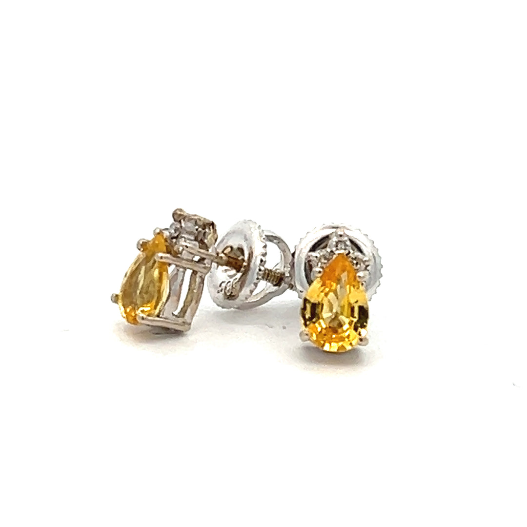 14K White Gold Yellow Sapphire And Diamond Stud Earrings