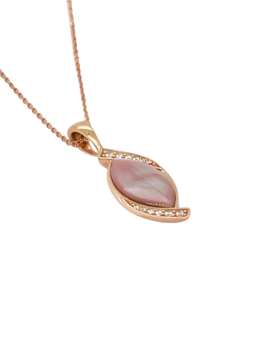 14k Rose Gold Kabana Pink Mother Of Pearl and Diamond Pendant