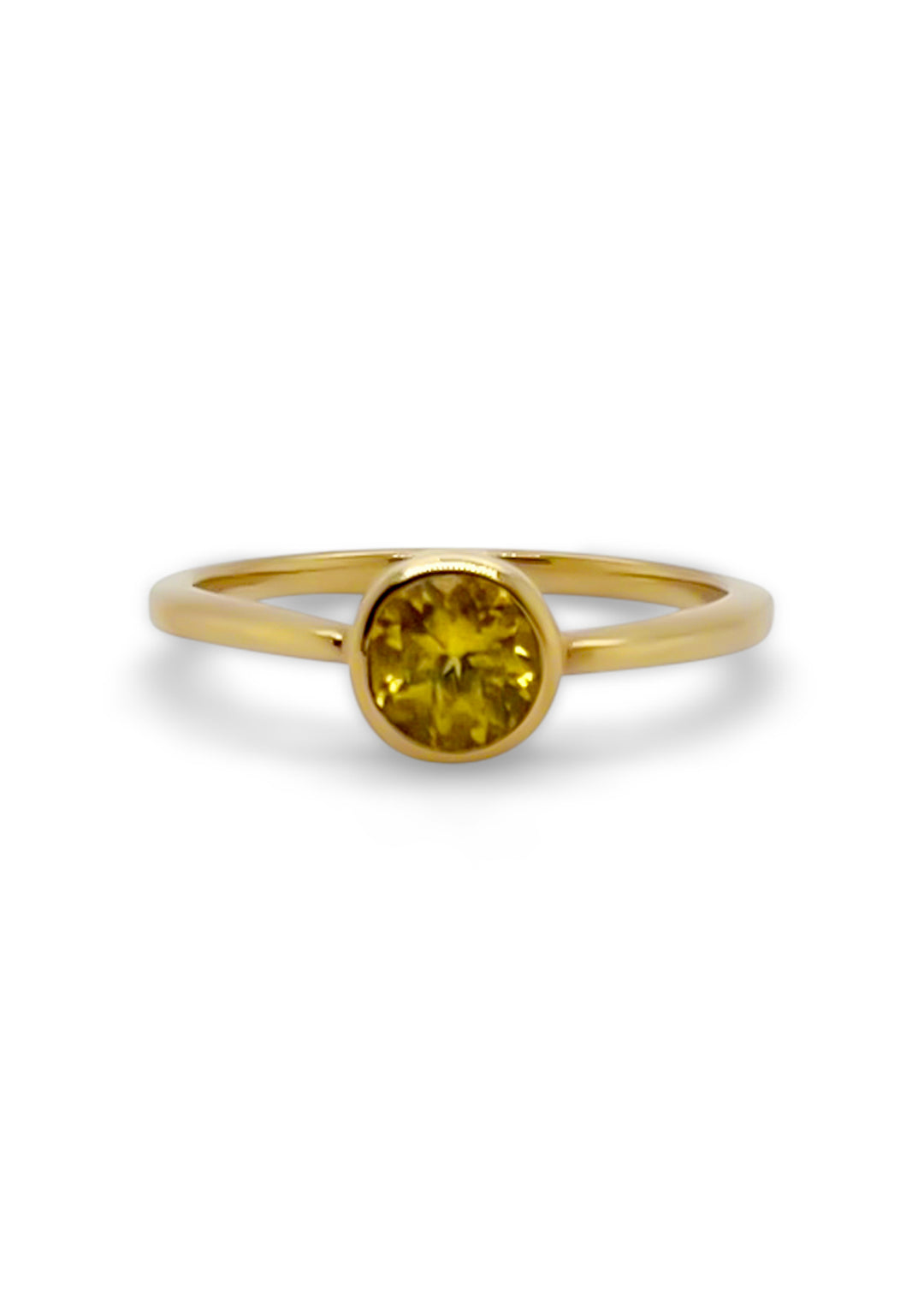 14K Yellow Gold 0.70 Carat Lab Grown Yellow Sapphire Bezel Set Ring