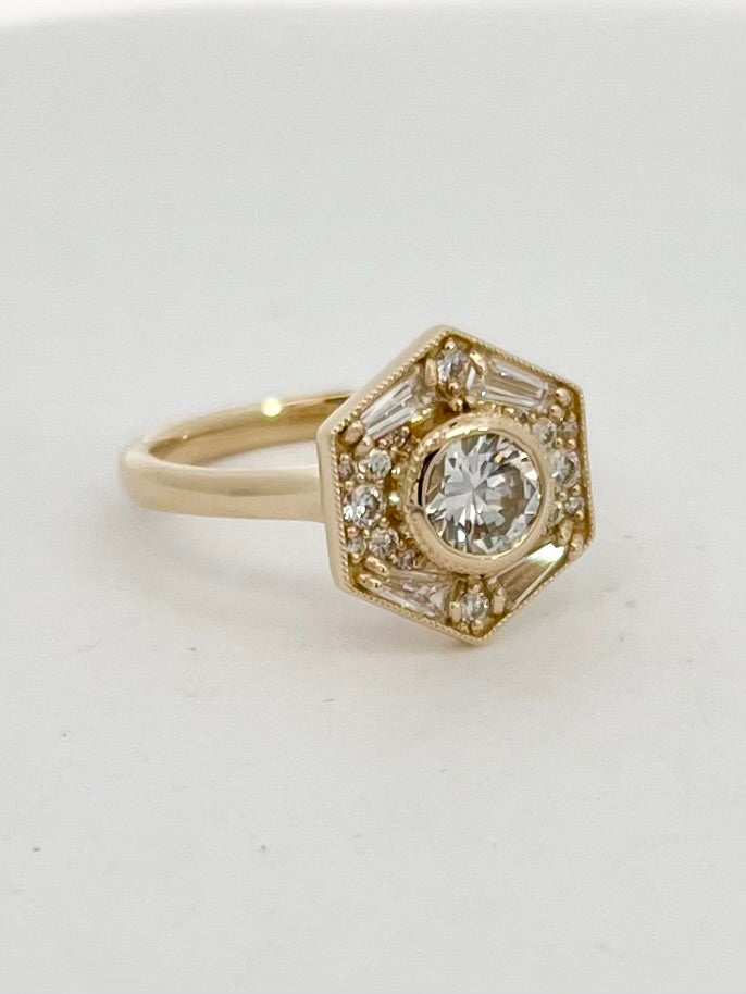 14K Yellow Gold Diamond Vintage Inspired Engagement Ring 